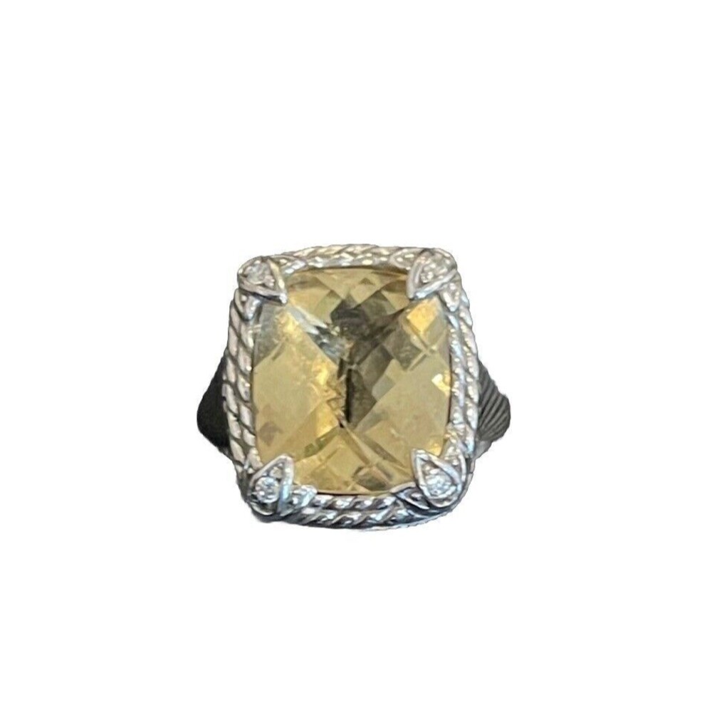Judith Ripka Champagne Quartz Sterling Silver Diamonique Cocktail Ring Sz 5